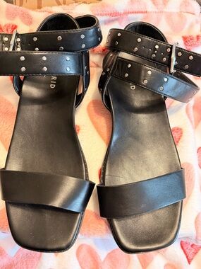 Torrid - Studded Black Leather Wrap Around Flat Sandals - Women